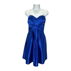 Bill Levkoff Blue Satin Strapless Sweetheart Dress Sz‎ 8